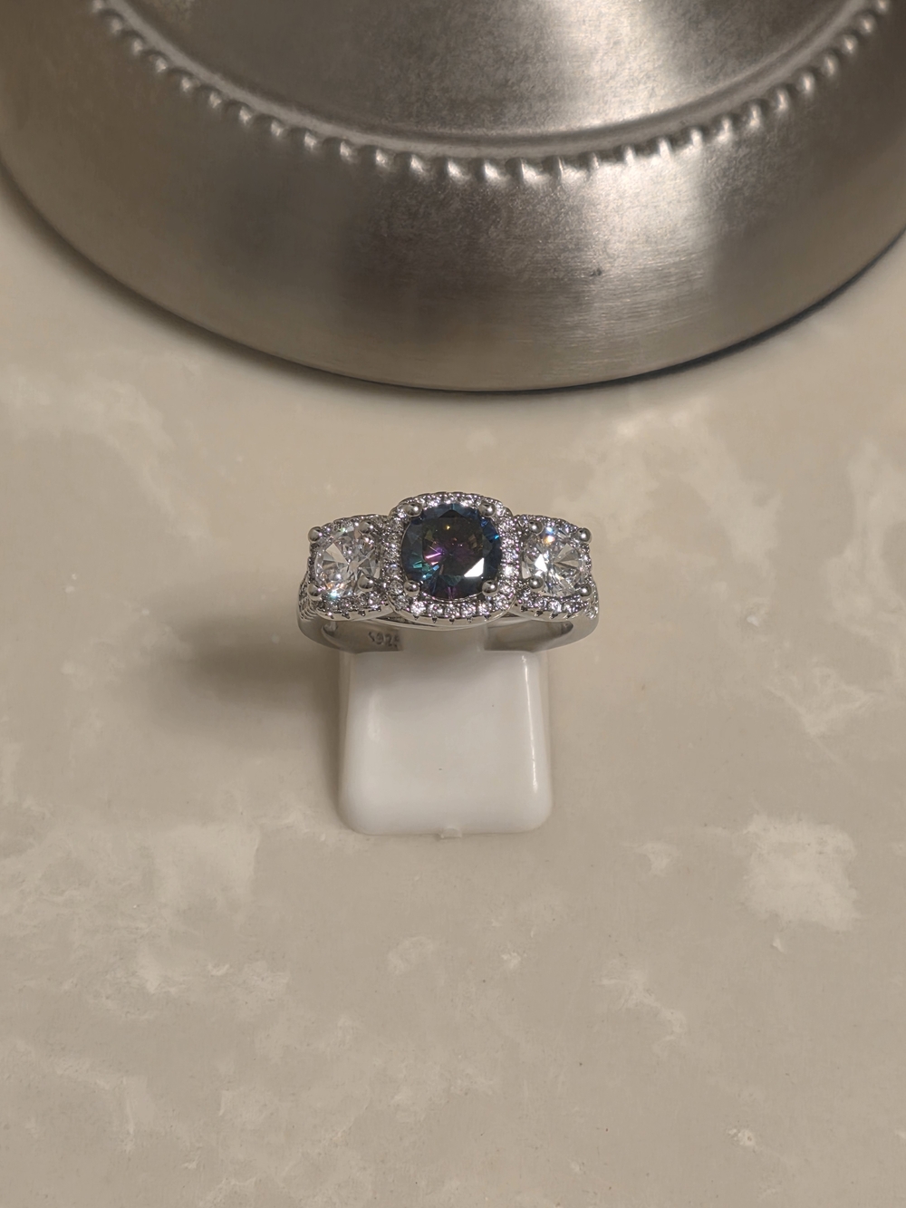 925 Silver Mystic Topaz & Cubic Zirconia Halo Ring Size 8